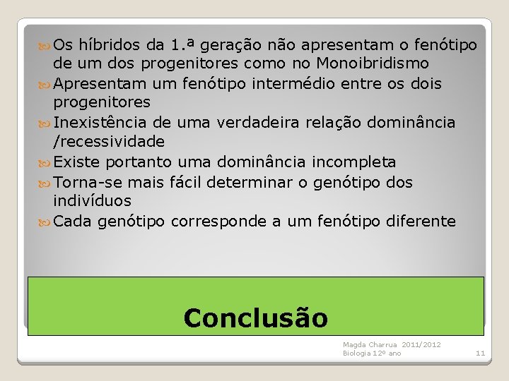  Os híbridos da 1. ª geração não apresentam o fenótipo de um dos