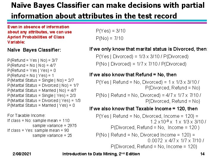 Naïve Bayes Classifier can make decisions with partial information about attributes in the test