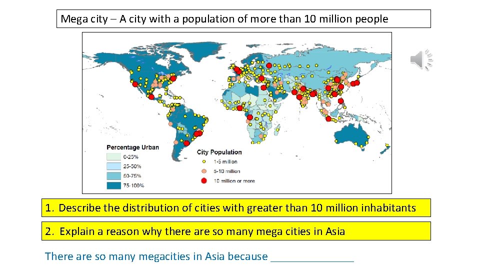 Mega city – A city with a population of more than 10 million people