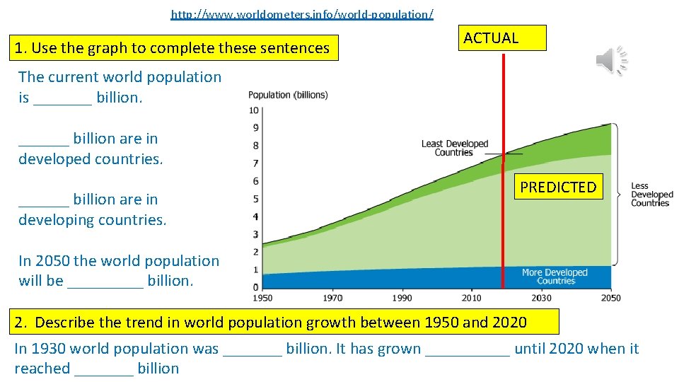 http: //www. worldometers. info/world-population/ 1. Use the graph to complete these sentences ACTUAL The