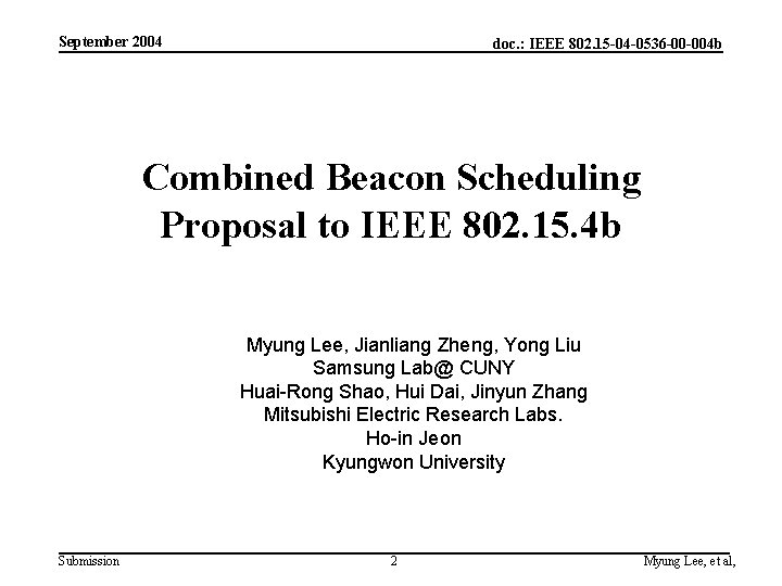 September 2004 doc. : IEEE 802. 15 -04 -0536 -00 -004 b Combined Beacon