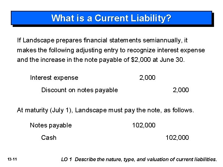 What is a Current Liability? If Landscape prepares financial statements semiannually, it makes the