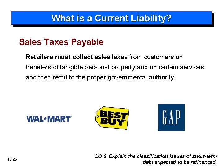 What is a Current Liability? Sales Taxes Payable Retailers must collect sales taxes from