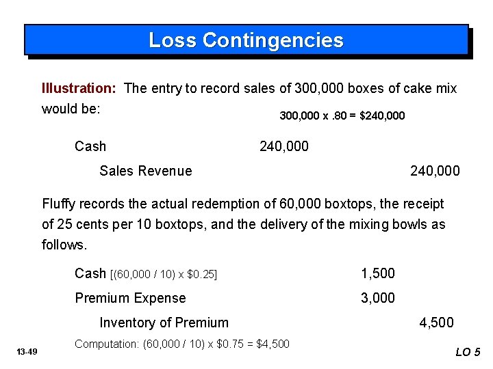 Loss Contingencies Illustration: The entry to record sales of 300, 000 boxes of cake