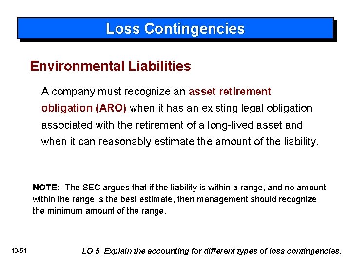 Loss Contingencies Environmental Liabilities A company must recognize an asset retirement obligation (ARO) when