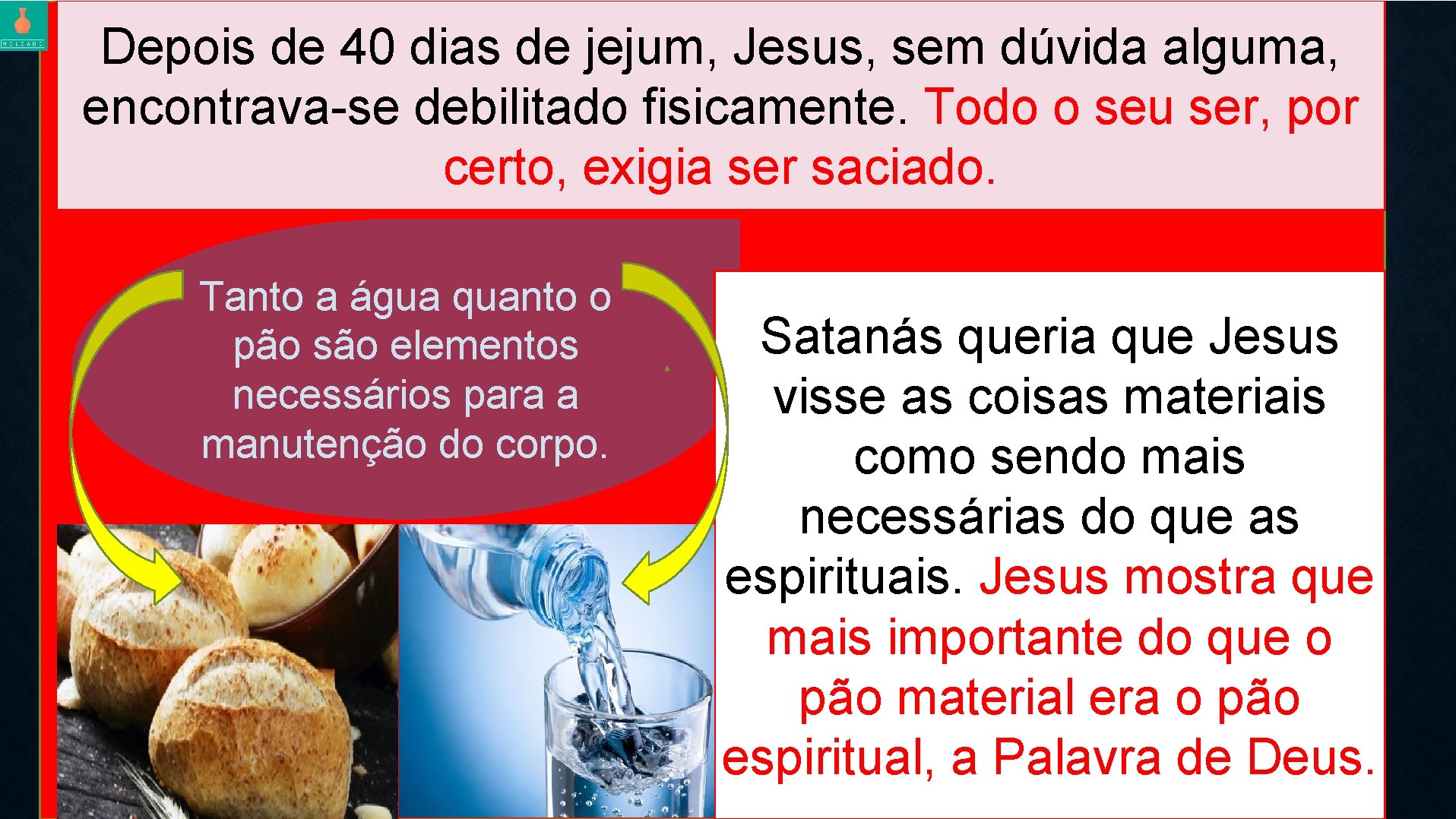 Depois de 40 dias de jejum, Jesus, sem dúvida alguma, encontrava-se debilitado fisicamente. Todo