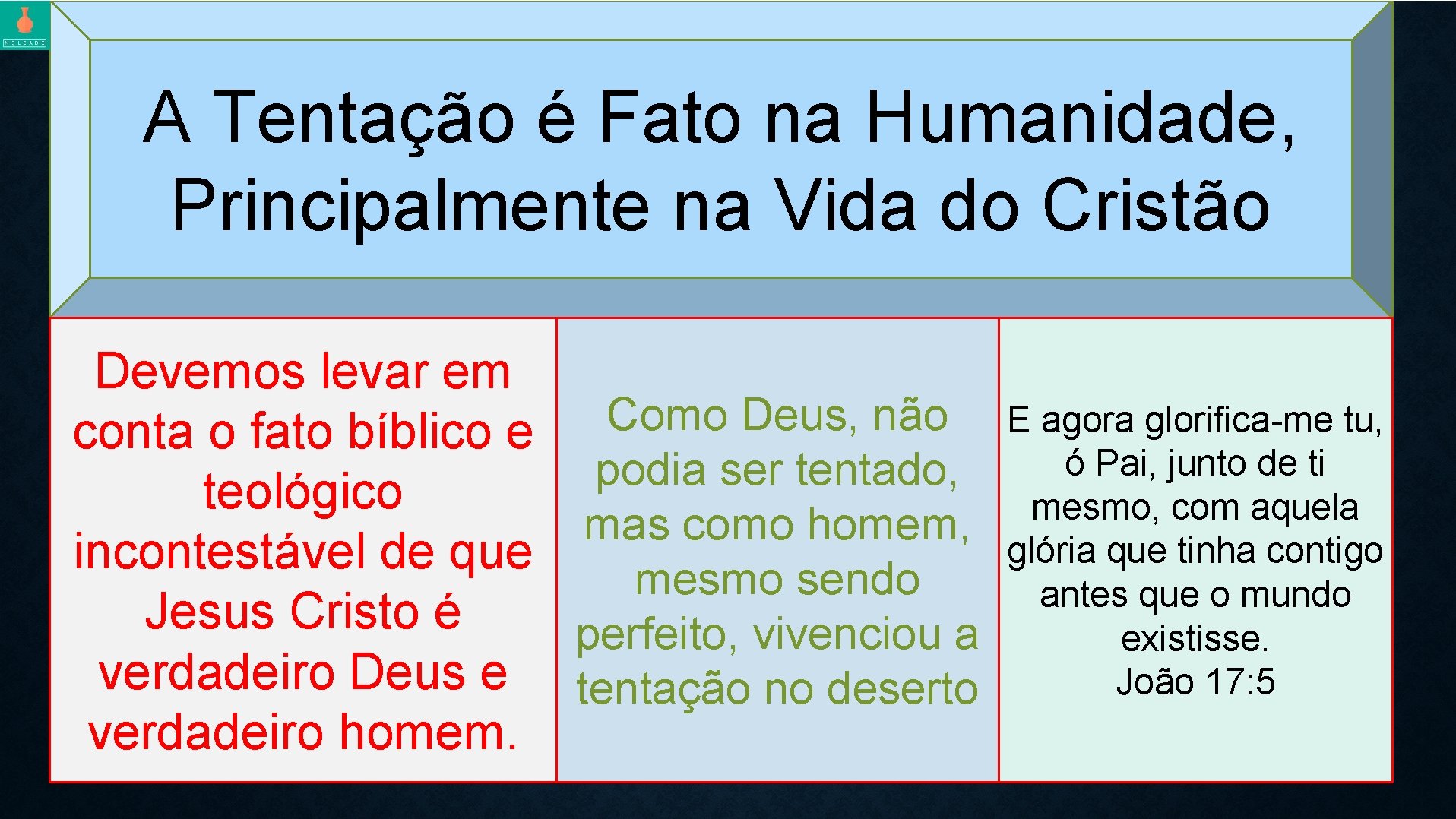 A Tentação é Fato na Humanidade, Principalmente na Vida do Cristão Devemos levar em