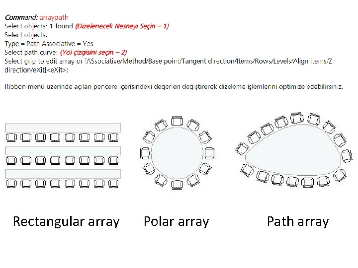 Rectangular array Polar array Path array 