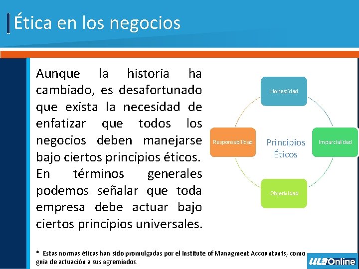 tica en los negocios Objetivo La siguiente presentacin