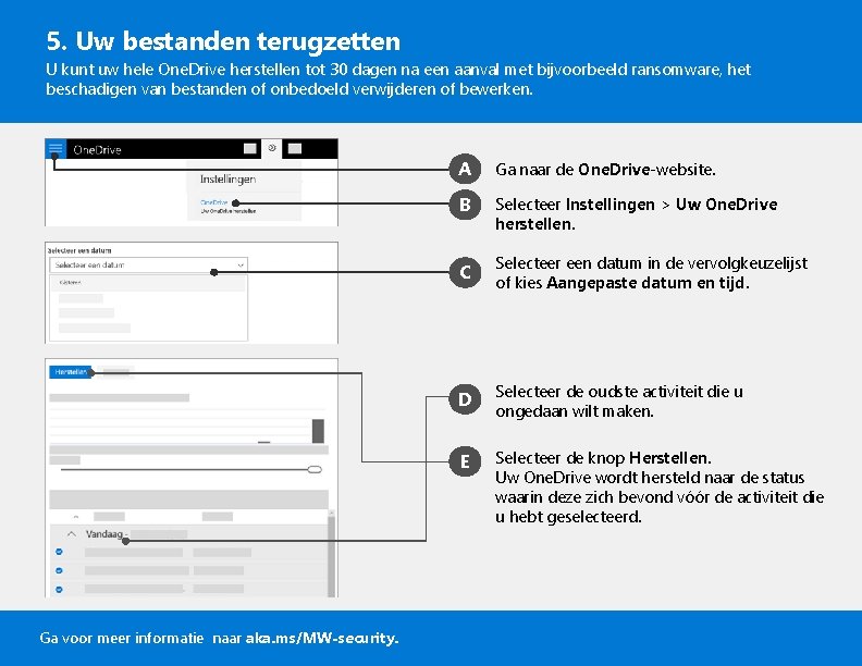 5. Uw bestanden terugzetten U kunt uw hele One. Drive herstellen tot 30 dagen