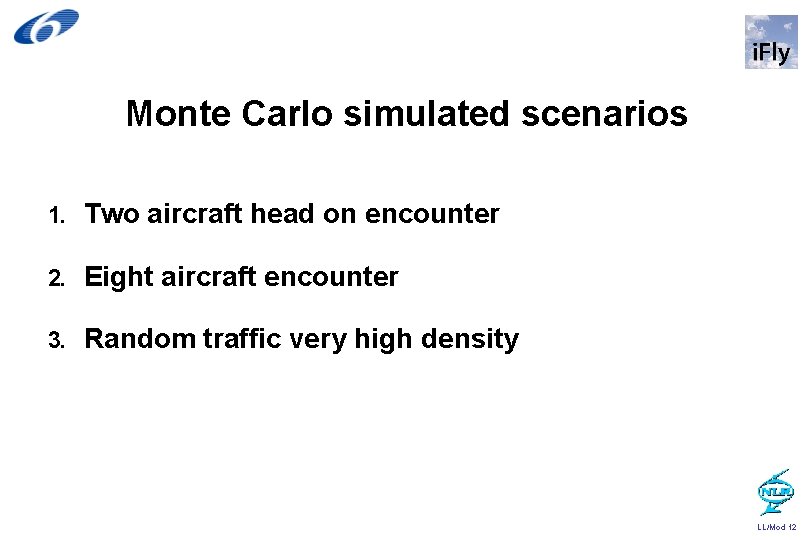 Monte Carlo simulated scenarios 1. Two aircraft head on encounter 2. Eight aircraft encounter