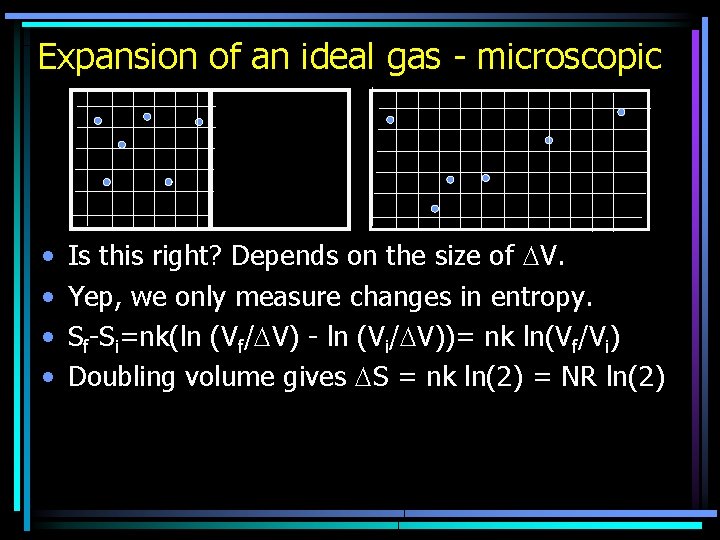 Expansion of an ideal gas - microscopic • • Is this right? Depends on