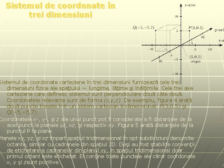 Sistemul de coordonate în trei dimensiuni Sistemul de coordonate carteziene în trei dimensiuni furnizează