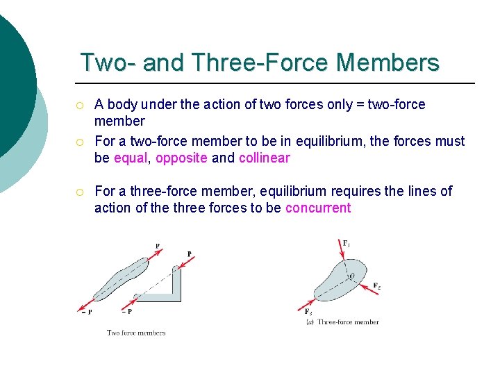 Two- and Three-Force Members ¡ ¡ ¡ A body under the action of two Two- and Three-Force Members ¡ ¡ ¡ A body under the action of two