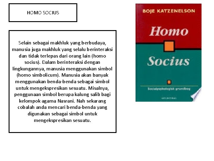 HOMO SOCIUS Selain sebagai makhluk yang berbudaya, manusia juga makhluk yang selalu berinteraksi dan