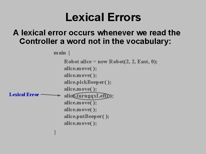 Lexical Errors A lexical error occurs whenever we read the Controller a word not Lexical Errors A lexical error occurs whenever we read the Controller a word not