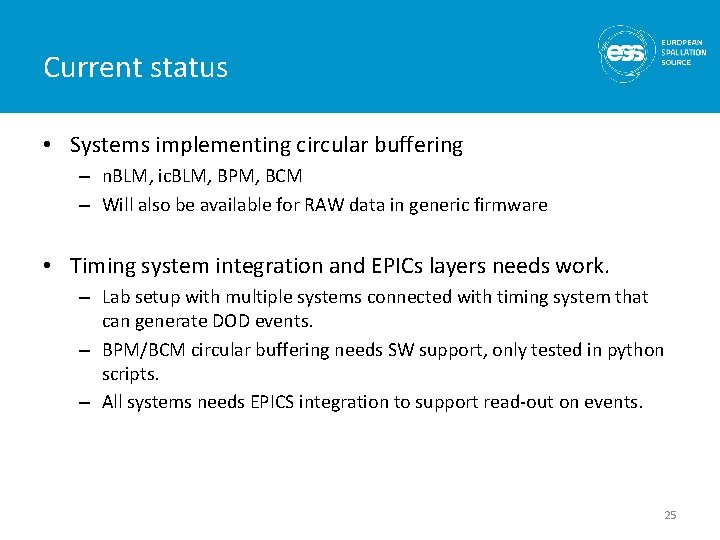 Current status • Systems implementing circular buffering – n. BLM, ic. BLM, BPM, BCM