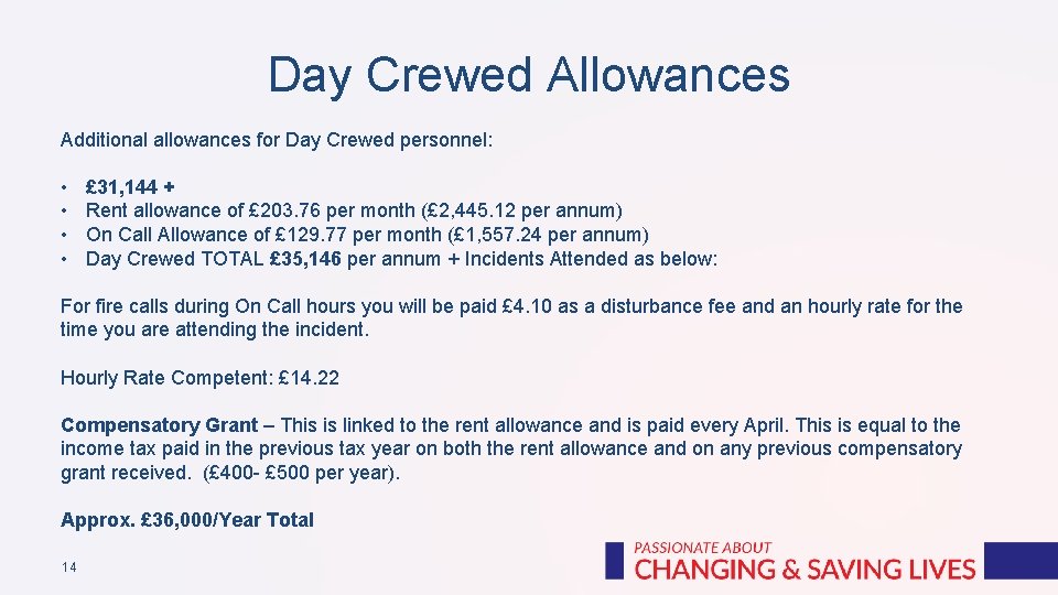 Day Crewed Allowances Additional allowances for Day Crewed personnel: • • £ 31, 144