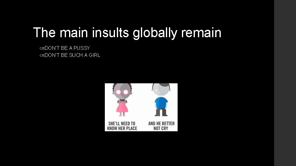 The main insults globally remain DON’T BE A PUSSY DON’T BE SUCH A GIRL