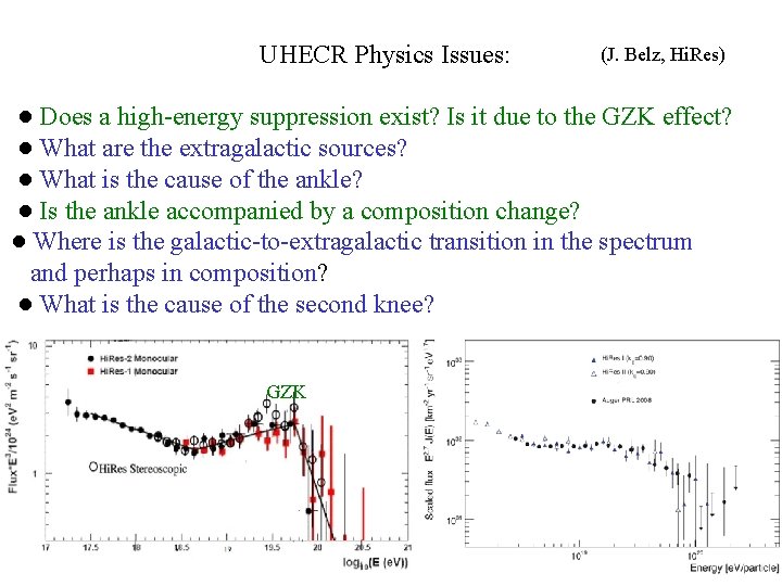 UHECR Physics Issues: (J. Belz, Hi. Res) ● Does a high-energy suppression exist? Is