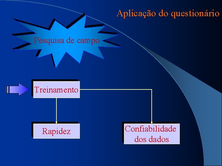 Aplicação do questionário Pesquisa de campo Treinamento Rapidez Confiabilidade dos dados 