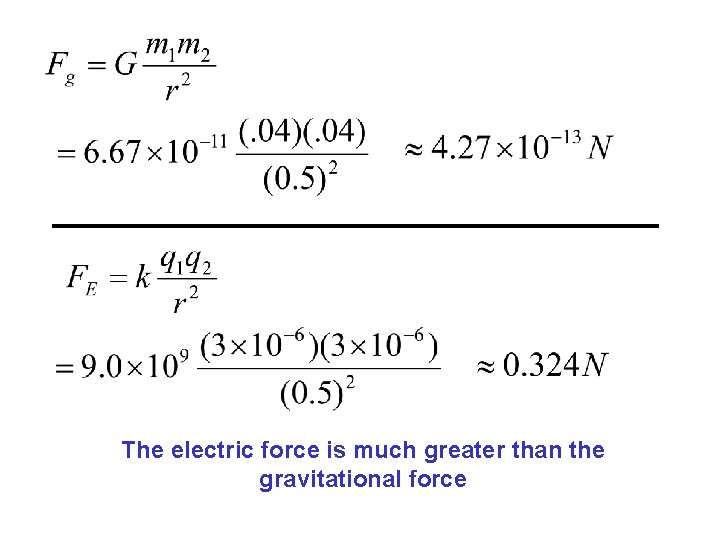 The electric force is much greater than the gravitational force 