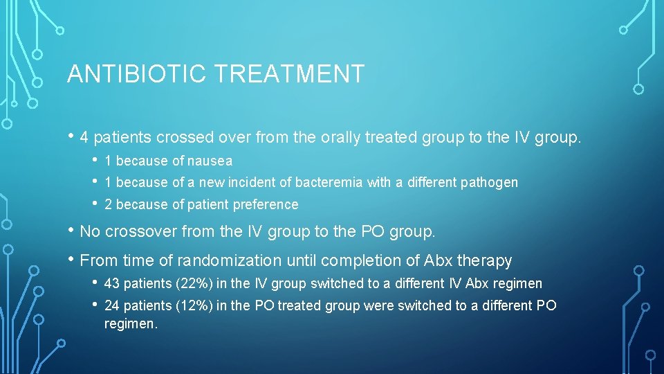 ANTIBIOTIC TREATMENT • 4 patients crossed over from the orally treated group to the