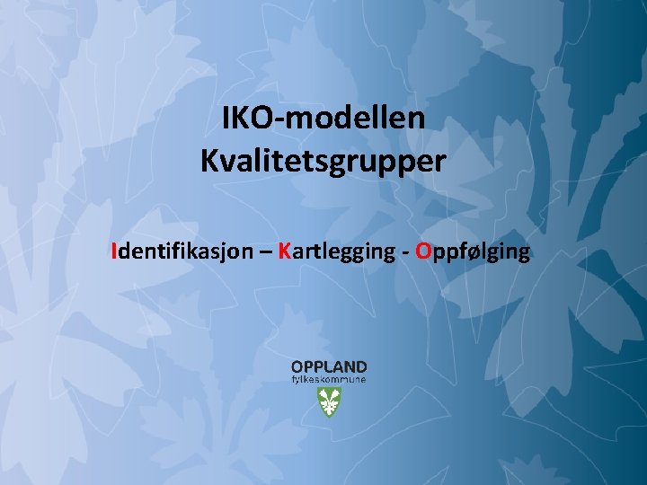 IKO-modellen Kvalitetsgrupper Identifikasjon – Kartlegging - Oppfølging Mulighetenes Oppland 