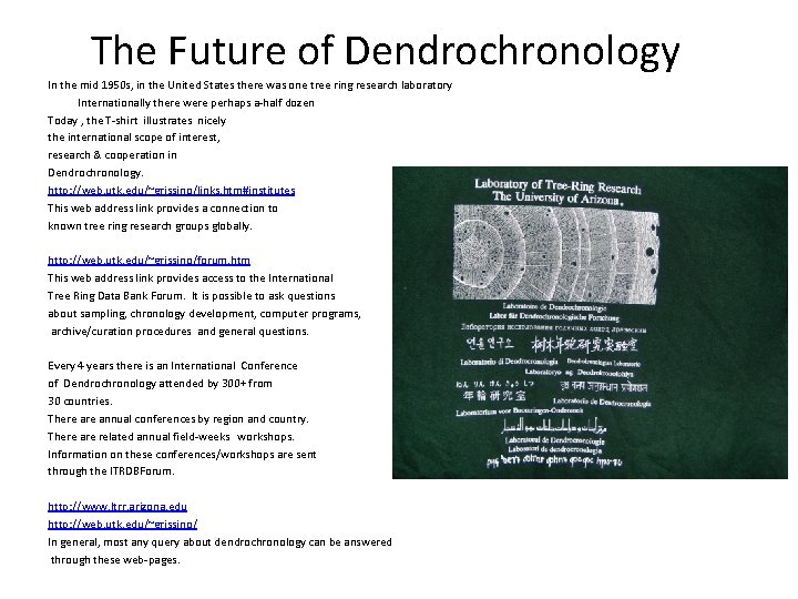 The Future of Dendrochronology In the mid 1950 s, in the United States there