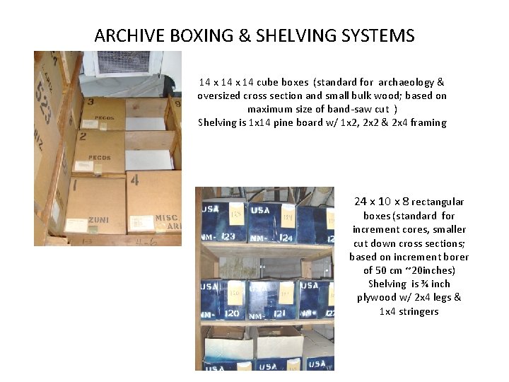 ARCHIVE BOXING & SHELVING SYSTEMS 14 x 14 cube boxes (standard for archaeology &
