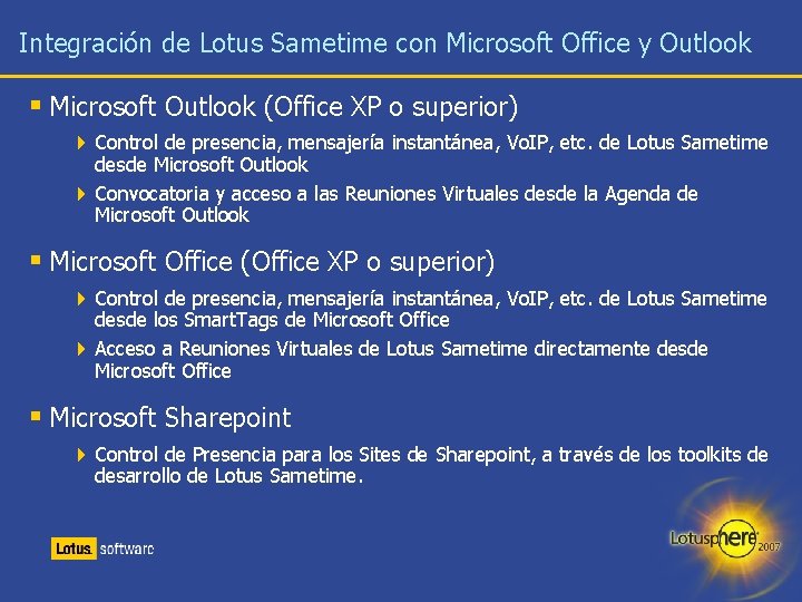 Integración de Lotus Sametime con Microsoft Office y Outlook § Microsoft Outlook (Office XP