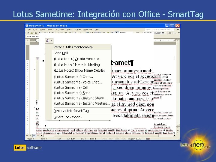Lotus Sametime: Integración con Office - Smart. Tag 