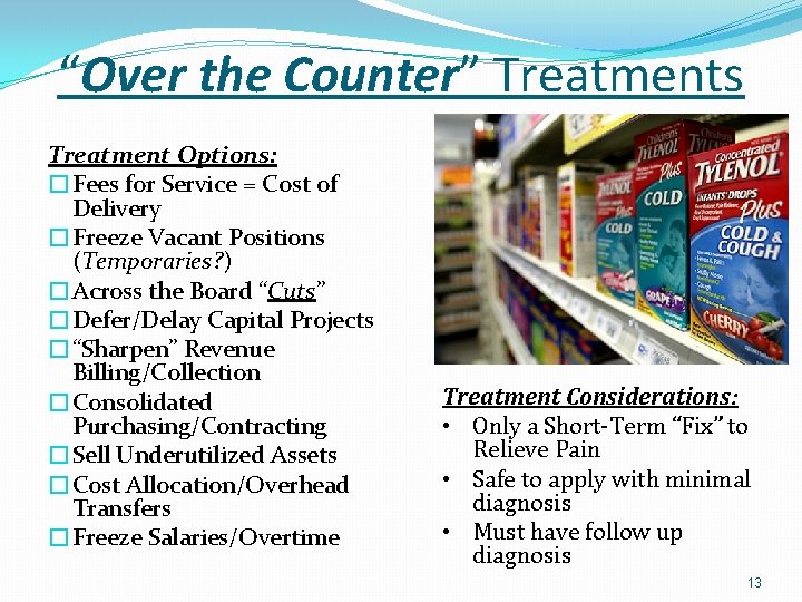 “Over the Counter” Treatments Treatment Options: �Fees for Service = Cost of Delivery �Freeze