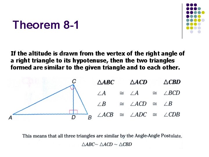 Theorem 8 -1 If the altitude is drawn from the vertex of the right