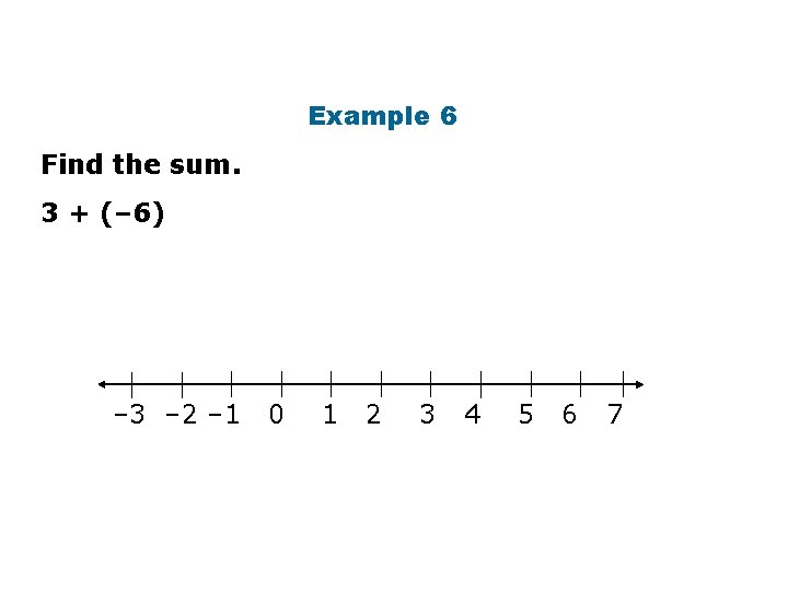 Example 6 Find the sum. 3 + (– 6) – 3 – 2 –