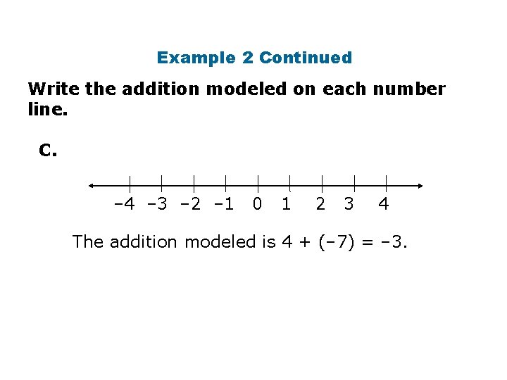 Example 2 Continued Write the addition modeled on each number line. C. – 4
