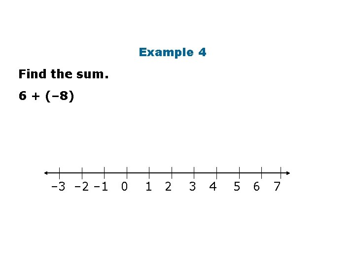 Example 4 Find the sum. 6 + (– 8) – 3 – 2 –
