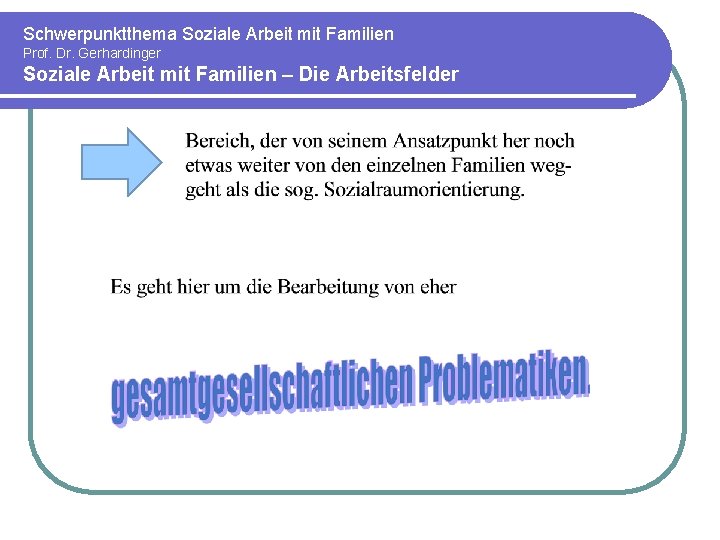 Schwerpunktthema Soziale Arbeit mit Familien Prof. Dr. Gerhardinger Soziale Arbeit mit Familien – Die