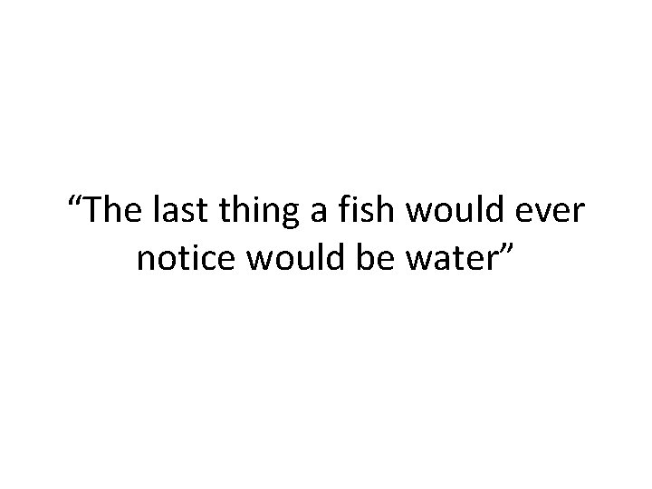 “The last thing a fish would ever notice would be water” 