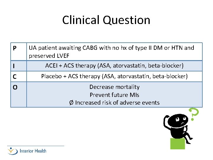 Clinical Question P I C O UA patient awaiting CABG with no hx of