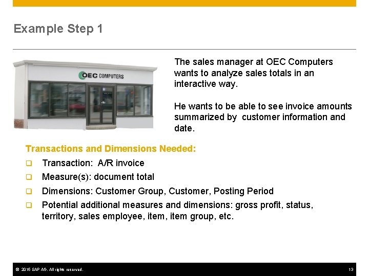 Example Step 1 The sales manager at OEC Computers wants to analyze sales totals