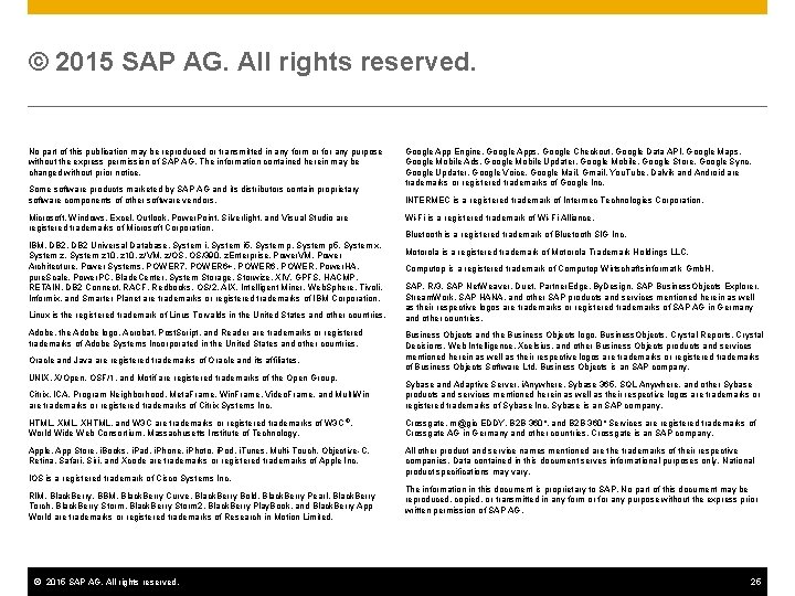© 2015 SAP AG. All rights reserved. No part of this publication may be