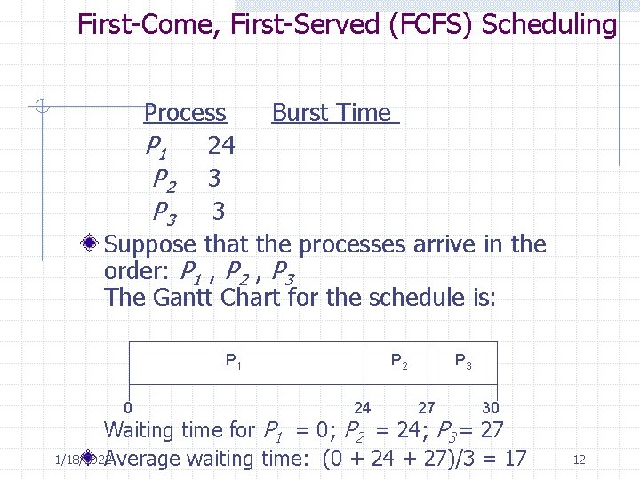 First-Come, First-Served (FCFS) Scheduling Process Burst Time P 1 24 P 2 3 P First-Come, First-Served (FCFS) Scheduling Process Burst Time P 1 24 P 2 3 P