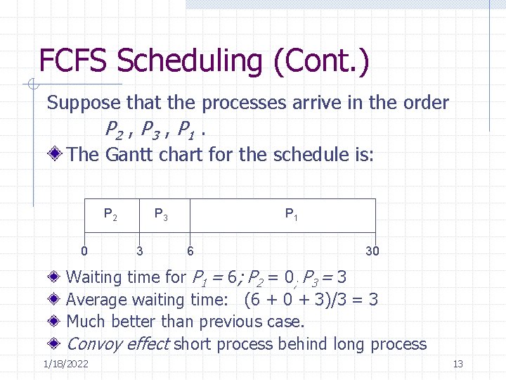 FCFS Scheduling (Cont. ) Suppose that the processes arrive in the order P 2 FCFS Scheduling (Cont. ) Suppose that the processes arrive in the order P 2