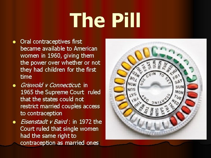 The Pill Oral contraceptives first became available to American women in 1960, giving them