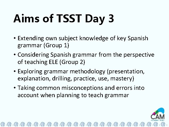 Aims of TSST Day 3 • Extending own subject knowledge of key Spanish grammar