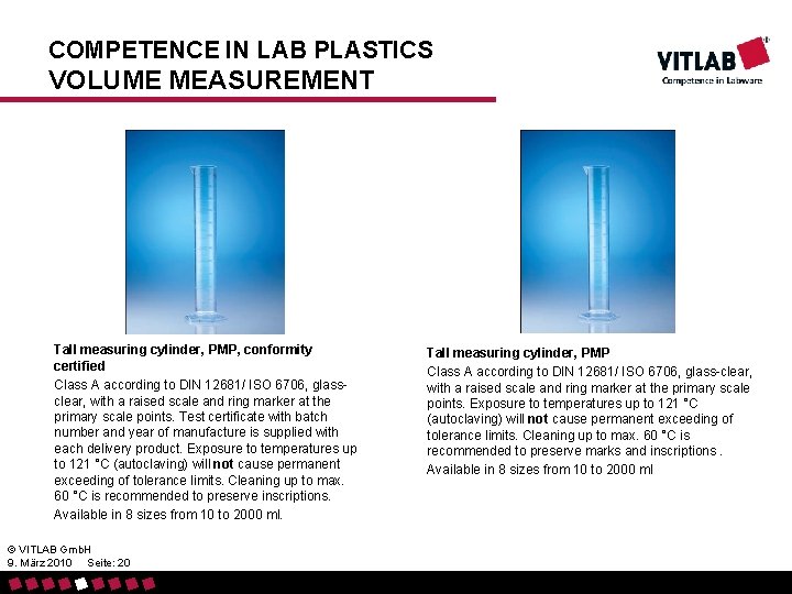 COMPETENCE IN LAB PLASTICS VOLUME MEASUREMENT Tall measuring cylinder, PMP, conformity certified Class A