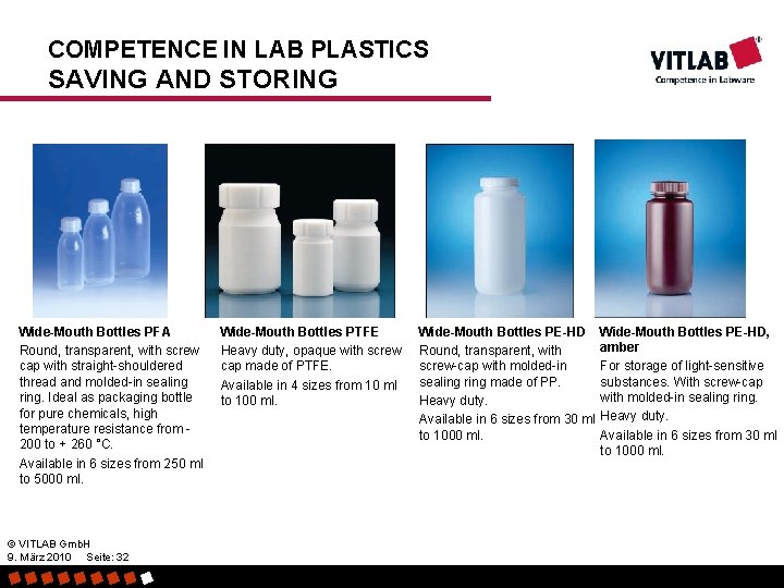 COMPETENCE IN LAB PLASTICS SAVING AND STORING Wide-Mouth Bottles PFA Round, transparent, with screw