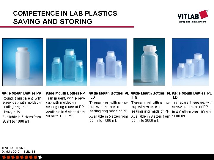 COMPETENCE IN LAB PLASTICS SAVING AND STORING Wide-Mouth Bottles PP Round, transparent, with screw-cap