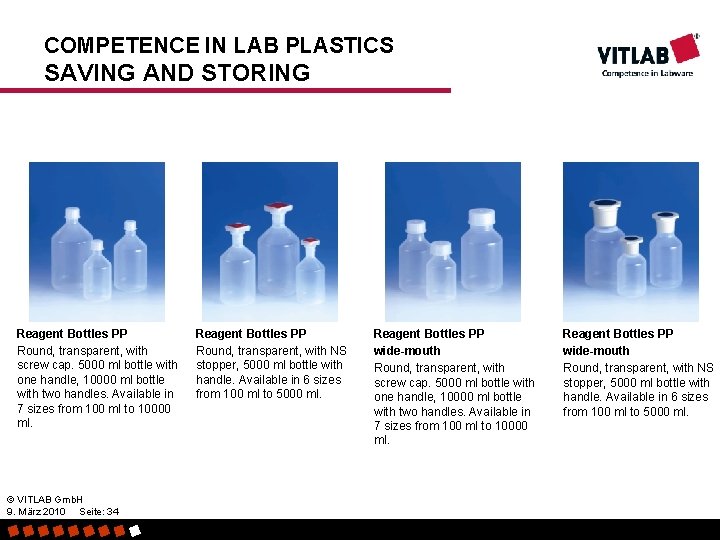 COMPETENCE IN LAB PLASTICS SAVING AND STORING Reagent Bottles PP Round, transparent, with screw